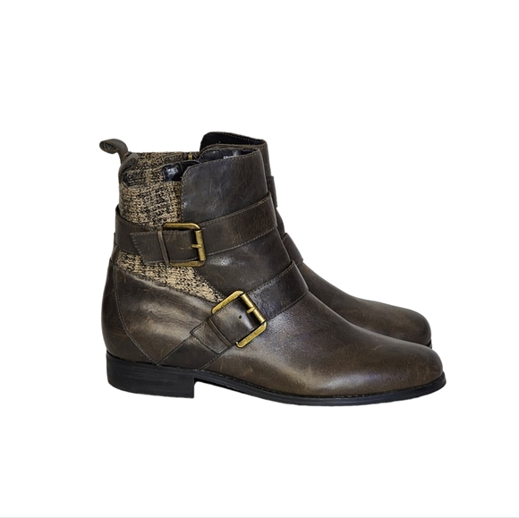 Aetrex Kara Leather Ankle Riding Boots in Iron Brown Gray...